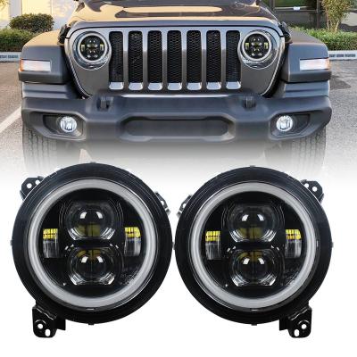 China Round White Headlight DRL High Low Beam LED Head Lamp For Jeep W-rangler JL 2019 Universal 2019 for sale