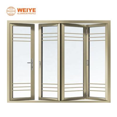 China door & Window Office Partition Powder Coated Stained Glass Grille Grill Door Interior Aluminum Double Folding Door Design for sale