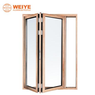 China Modern Wood Grain Aluminum Alloy Folding Glass Door for sale