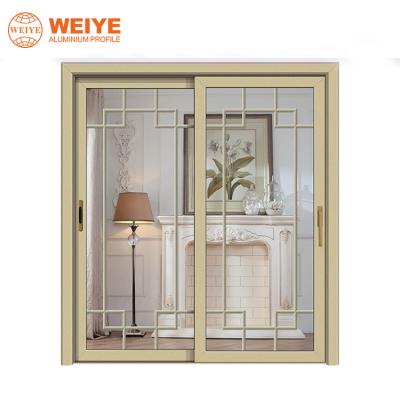 China door & Heavy Durable Aluminum Window Double Tracks Sliding Door Interior Door With Wood Grain Color for sale