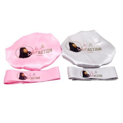 China Satin Customized Logo Printing Silk Headband Wraps Scarf Sleep Hood for sale