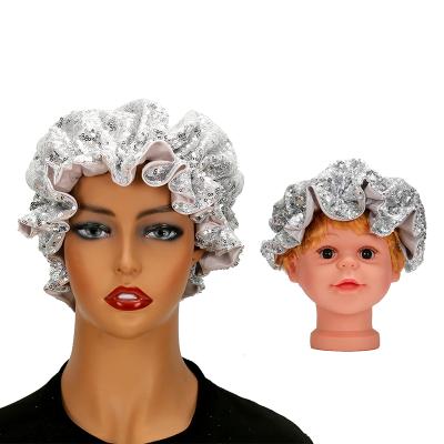 China SATIN Customize Adult / Kids 2 Layer Satin Hoods Shimmer Hood Extension Wig Hairs Sleep Female Bath Hood for sale