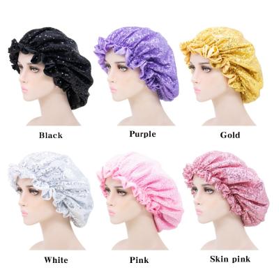 China Designer Four Seasons Designer Satin Hair Dryer Satin Logo Shower Shiny Custom Cpa Hat Bling Sparkle Caps for sale