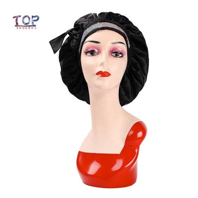 China Custom Logo Women Layer Sleep Hood Hair Extension Bundle Wig Satin Silk Tie Hood Double Cap Character for sale