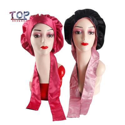 China Custom Logo Virgin Hair Double Layer Silk Satin Wrap Hood Women Glitter Bling Sleep Tie Hood for sale