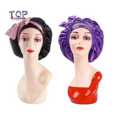 China Character Logo Women Wrap Beanies With Edge Control Wrap Satin Headband Custom Wide Women Sleep Tie Hood for sale