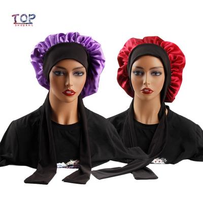 China Character Logo Women Satin Bonnet Edge Custom Wraps Link Hoods Virgin Hair Extensions Sleep Wig Caps for sale