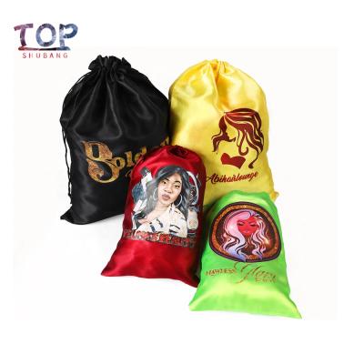 China Jewelry Accessories Customize Print Women Hair Extension Jewelry Gift Satin Packaging Bag With Logo Wig Bags Silk Bags for sale