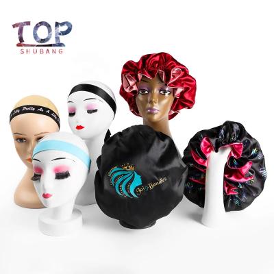 China Character Customized Logo Adjustable Elastic Band Hair Wrap Wig Bag Women Satin Hood Edge Wrap Headband for sale