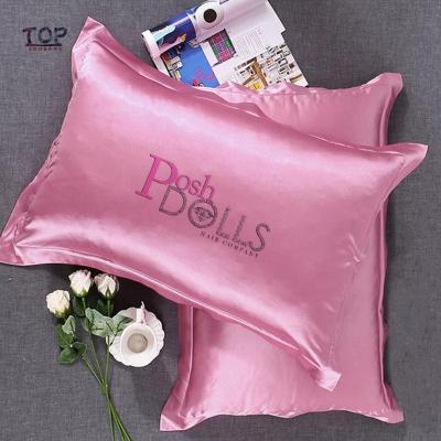 China 100% Custom Antimicrobial Finish Folded Logo Satin Silk Pillow Cover Mulberry Silk Pillow Case For Hair for sale