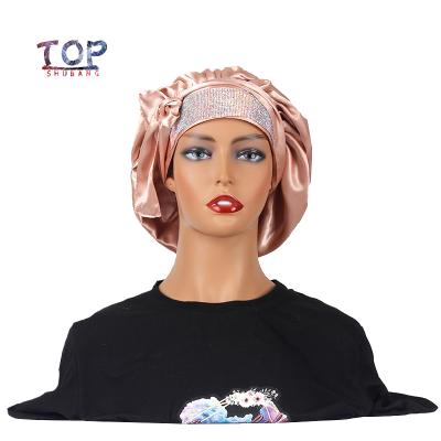 China 10Pcs Plush Zircon Rose Gold Satin Hats Customized Logo Sleeping Hat With Wide Inlaid On The Edge For Women Hood Fashion Accessories for sale