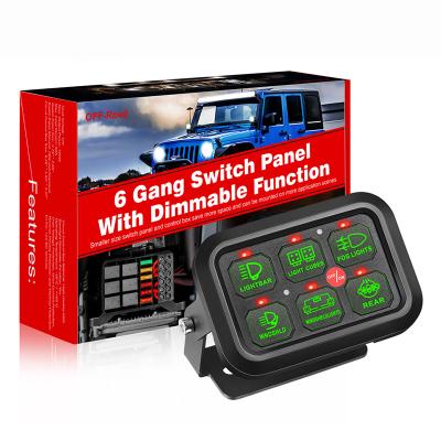 China Backlit Dimmable With Wire Universal Green Backlit Off Road Kit Lightweight 6 Gang Auto Switch Panel For Truck Boat Atv Utv Marine for sale