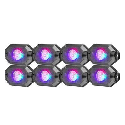 China 8 Pieces Red Blue Green Aluminum Under Body Mobile Phone Remote Control Led Rock Lights 3 Inch for sale