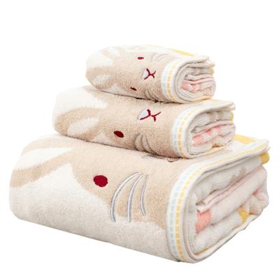 China Viable Good Quality Wholesale Customized Pure Cotton Absorbent Wash And Bath Towel Set for sale