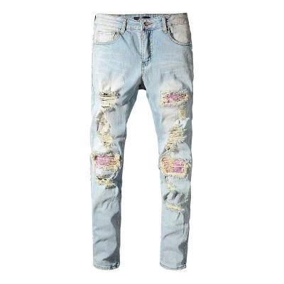 China Breathable American Streetstyle Fashion Broken Hole Jeans PatchJeans Slim Fit Big Loose Hip Hop Style Factory Customized for sale