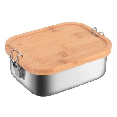 China Freshness Preservation Customized wholesale offoce and stainless steele lid kids food containers containers lock bamboo wood metal storage container stainless steele lunch box for sale