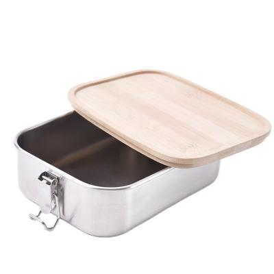 China Custom Eco-Friendly Portable Bamboo Wood Food Insulated Thermal Lunch Box Steamable Bento Leak-Proof Tiffin Stainless Steel Metal Lunch Box for sale