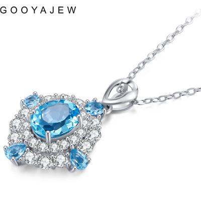 China Vintage GOOYAJEW Truly Topaz 925 Sterling Silver Pendant Necklace Women's Blue Gemstone Choker Statement With Chain S925 1280 for sale