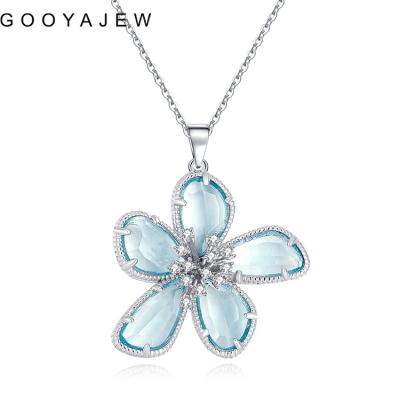 China CLASSIC Blue Glass Stone 925 Sterling Silver Pendant Necklace 2022 GOOYAJEW Women Big Size Gemstone S925 With Chain 7017 for sale