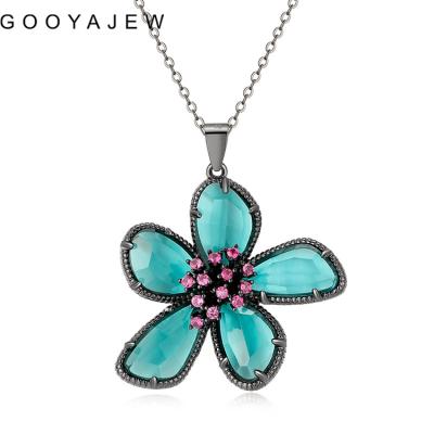 China CLASSIC Green Glass Stone Size 925 Sterling Silver Pendant Necklace 2022 GOOYAJEW Women Big Gem Gemstone S925 With Chain 7025 for sale