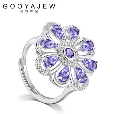 China New Vintage Trend Women's Fine Gemstone Gift S925 Purple Stone Jewelry 3426 GOOYAJEW Tanzanite 925 Sterling Silver Rings 2022 for sale