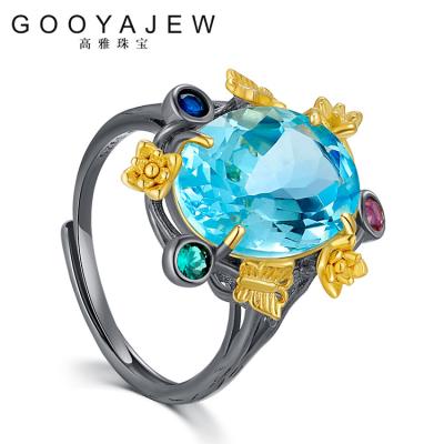 China GOOYAJEW Topaz 925 TRENDY Women's Blue Crystal Gem Gemstones S925 Fine Jewelry 7009 Sterling Silver Rings 2022 New Big Size for sale