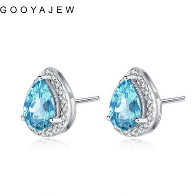 China New Women Sterling Silver Stud Earrings 2021 Topaz 925 Korean Blue Fine Gemstones Gift S925 Fine Jewelry H005 Vintage GOOYAJEW Truly for sale