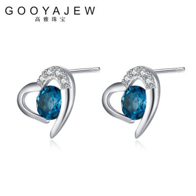 China Korean Natural Blue Fine Jewelry Gift S925 Gemstones Women Sterling Silver Stud Earrings 2021 Topaz 925 Vintage GOOYAJEW Really H006 for sale