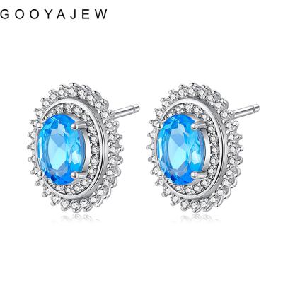 China New Trend Women Sterling Silver Stud Earrings 2022 Vintage Topaz 925 Stone Blue Gem Gemstones Gift S925 Fine Jewelry 5053 GOOYAJEW for sale