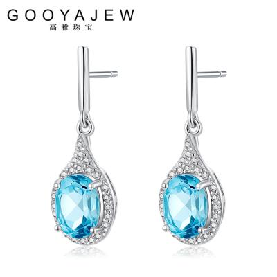 China New Trend Women's Sterling Silver Stud Earrings 2022 Vintage Topaz 925 Stone Blue Gem Gemstones Gift S925 Fine Jewelry 5020 GOOYAJEW for sale