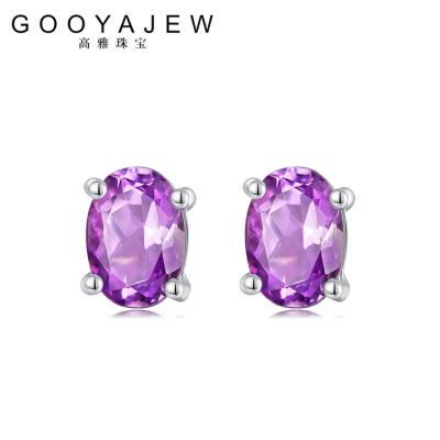 China GOOYAJEW Vintage Amethyst 925 Large Gem Gemstones S925 Women's Purple Cut Stone Fine Jewelry 5016 Sterling Silver Stud Earrings 2022 for sale