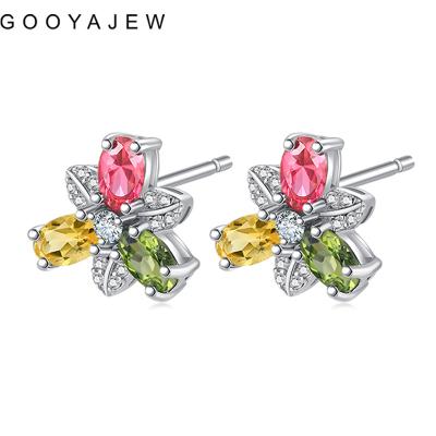 China GOOYAJEW Trend Women's Red Crystal Stone Gem Gemstone S925 Fine Jewelry 5086 Sterling Silver Stud Earrings 2022 Tourmaline 925 for sale