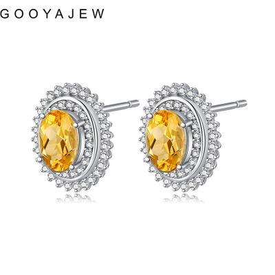 China Vintage GOOYAJEW 925 Citrins Sterling Silver Stud Earrings 2022 New Women Yellow Big Cut Stone Fine Gemstones S925 Fine Jewelry 5084 for sale