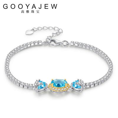 China Trendy Women Blue Stone S925 Gem Gemstones S925 Jewelry Gift 7110 Sterling Silver Bracelets 2022 Vintage Topaz 925 GOOYAJEW New for sale