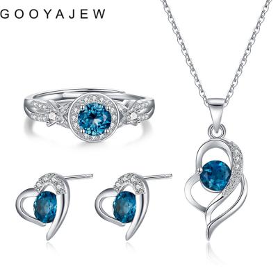 China Korean Natural Blue Fine S925 Jewelry Set H006 Sterling Silver Women Necklace Rings Earrings 2021 Topaz 925 Vintage GOOYAJEW Truly for sale