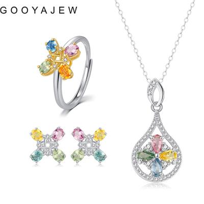 China GOOYAJEW Vintage Sapphire 925 Women's Crystal Stone Gemstones S925 Fine Jewelry Set 1199 Sterling Silver Necklace Rings Earrings 2022 for sale