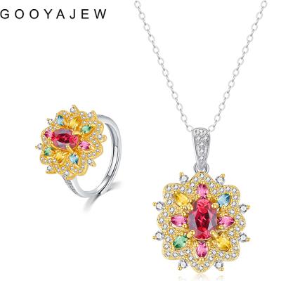 China GOOYAJEW Vintage Tourmaline 925 Women's S925 Sterling Silver Necklace Rings 2022 Red Stone Fine Jewelry Set 1785 for sale