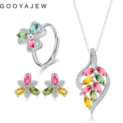 China Vintage GOOYAJEW Turn Red Stone 100% Fine Gem S925 Women Sterling Silver Necklace Rings Earrings 2022 Tourmaline 925 Jewelry Set 1084 for sale