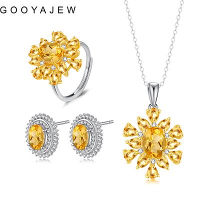 China GOOYAJEW Vintage Citrine Women Fine Jewelry Crystal Stone Gemstones S925 925 Sterling Silver Necklace Rings Earrings Large Set 1728 for sale