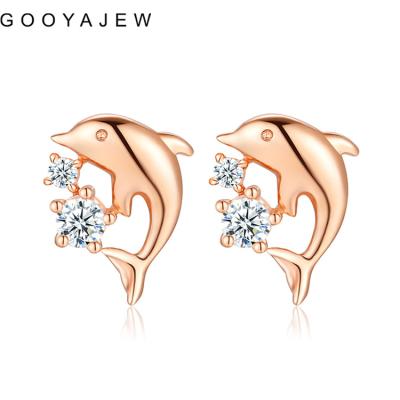 China GOOYAJEW CLASSIC 18K Gold Stud Earrings (About 1.18g) Really Real AU750 Rose Gold Dolphins Earring For Women Fine Jewelry for sale