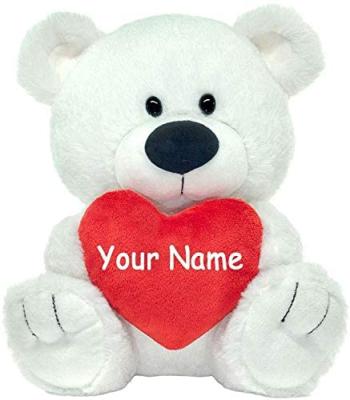 China Plush Valentines Day White Teddy Bear Plush Toy with Valentines Heart Personalized with Name Made to Order for sale