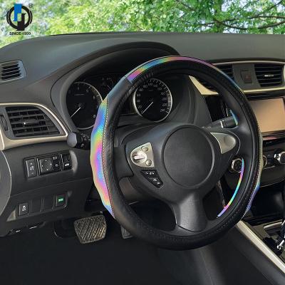 China Fancy Dazzle Cool Gradient Colors PU Leather Car Steering Wheel Cover for sale