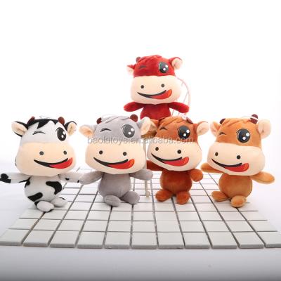 China Custom Mini Cow Plush 2020 New Design Key Chain Cartoon Cow Pendant Shape Plush Key Chain Car Hanging Plush Toy for sale