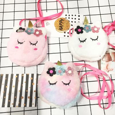 China Animal unicorn the latest fasion 2021 new series design closed eyes face decoration diagonal plush flower bag diagonal bag for sale