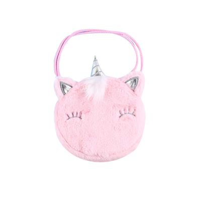 China Cute unicorn the latest fasion 2021 new fashion simple pink plush little girl - shoulder bag zipper rope plush messenger backpack for sale