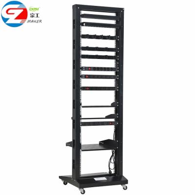 China Metal Open Frame 12U/18U/22U/27U/32U/37U/45U/47U 4 Poles 2 Adjustable Poles With Casters SPCC Data Center Rack for sale