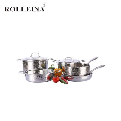 China Sustainable Restaurant 5 Pcs 3 Ply Stainless Steel Kitchen Pot Casserole Frying Pan Cookware Set for sale