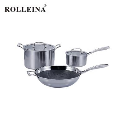 China Sustainable Hot Selling Professional Culinary Triple Level Stainless Steel Cooking Pot Set Non Stick Cookware for sale