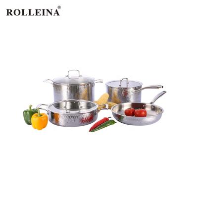 China Sustainable Chef Cookware Triple Pro Stainless Steel Pot Set for sale