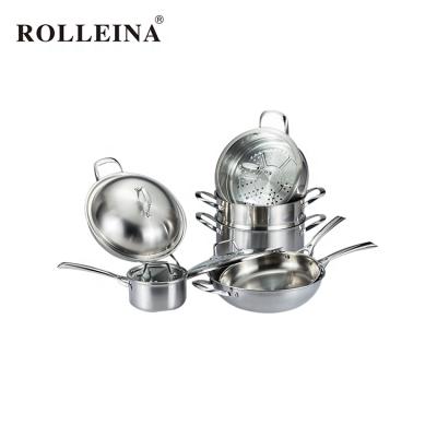 China Sustainable Modern Design 2 Layer Triple Stainless Steel Food Steamer Cooking Pot Cookware Set for sale